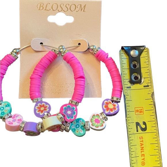 Clay Polymer Colorful Heart Hoop Earrings - Picture 3 of 4